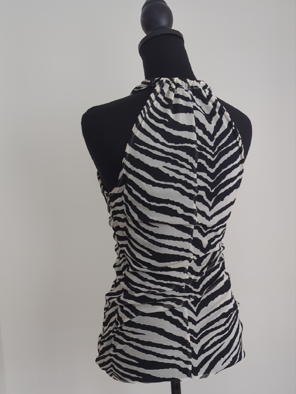 Zebra Print Cowl Neck Halter Tank Top - Monochrome Animal Stripe - Picture 7 of 7